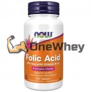 Folic Acid 800 mcгр[with Vitamin B12] (250 шт), NOW Foods